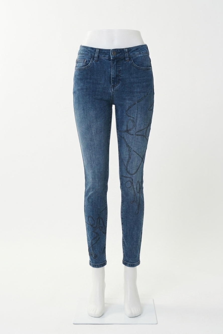 NEW JOSEPH RIBKOFF rhinestone embellishment scribble jean in blue and black